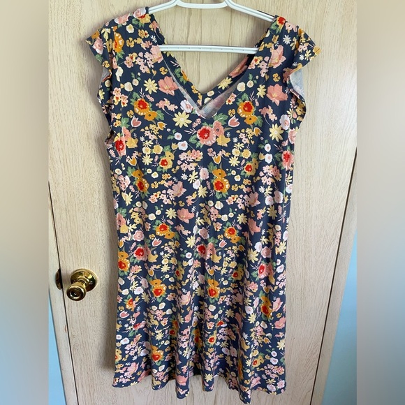 LOFT Floral Dress Stretch Feminine Ruffle Sz XL - Picture 6 of 7